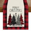 RABUSOFA Merry Christmas trees table runner, 13 x 72 in, buffalo plaid