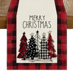 RABUSOFA Merry Christmas trees table runner, 13 x 72 in, buffalo plaid