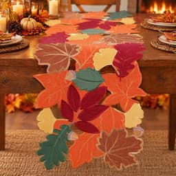 Embroidered leaves fall table runner, 72 in