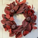 Fall wreath, 24 in, maroon maple with pumpkin