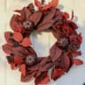 Fall wreath, 24 in, maroon maple with pumpkin