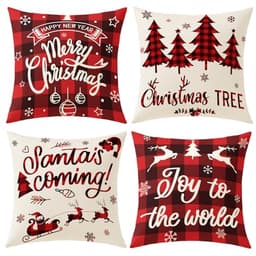YOSICHY buffalo check Christmas pillow covers, 18 x 18 in, set of 4, red and black