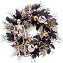 DecorbyHannah pre-lit Halloween wreath, 24 in, skulls and roses