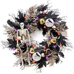 DecorbyHannah pre-lit Halloween wreath, 24 in, skulls and roses