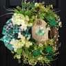 Egolot St. Patrick's Day wreath, 20 in, shamrocks, hydrangeas, welcome sign, plaid bow