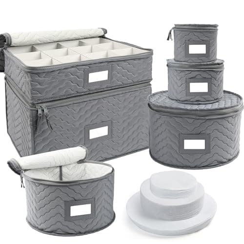 LotFancy china storage containers, 6 piece, quilted, stemware and dish set