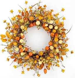Fall wreath, 18 in, pumpkin and autumn trim