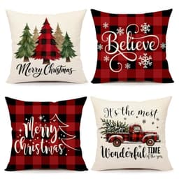 4TH Emotion buffalo check Christmas pillow covers, 18 x 18 in, set of 4