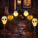 Glooglitter solar skull stake lights, 6 pack