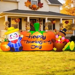Thanksgiving inflatable scarecrow turkey and pumpkin, 8 ft