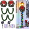 Yinder solar lamp post set, 2 pack, 11.8 in wreaths, 6.6 ft garland, 23 ft lights