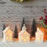 Peninpha Christmas village set, 3 lighted porcelain houses and 4 trees, remote