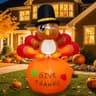 OurWarm Thanksgiving inflatable turkey, 6 ft, on a GIVE THANKS pumpkin, 5 LEDs