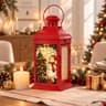 DECORKEY stained glass snowman lantern, 14 in, timer