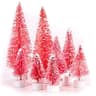 Darice miniature bottle brush sisal trees, 8 pieces, pink with snow, 1 to 3 in