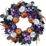 Midouha Halloween wreath, 24 in, black, purple and orange, 500+ tips