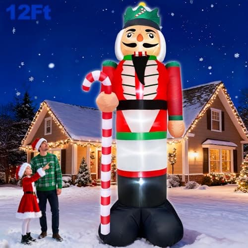Giant inflatable nutcracker, 12 ft by 5.9 ft, candy cane, built-in LED