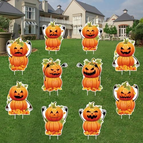 Halloween yard stakes, 10 pieces, ghosts, pumpkins, mummy and black cat