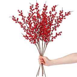Sggvecsy artificial red berry stems, 25.2 in, 6 pack