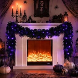 Pre-lit black cedar cypress Halloween garland, 9 ft