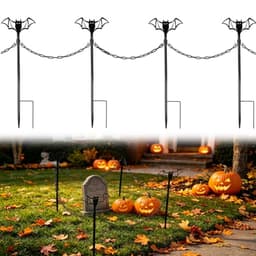 Metal Halloween bat fence, 4 sets, 23.6 in, with connecting chains