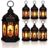 Halloween lanterns with LED candles, 6 pack, black, Halloween printed glass