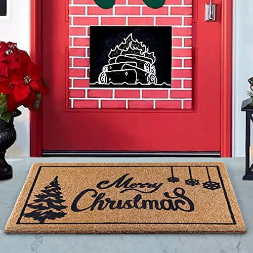 AerWo Merry Christmas coir doormat, 30 x 17 in, 0.5 in thick, PVC backing
