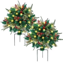 Glintoper lighted artificial Christmas urn filler, 60 LED, tripod stake, 2 pack