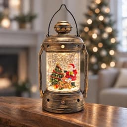 Musical Christmas snow globe lantern, 9.5 in, 6 hour timer