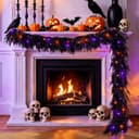 Black Norfolk pine Halloween garland, 9 ft, 50 LEDs, timer