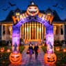 10 ft Halloween inflatable archway, built-in LEDs, grim reaper and bats