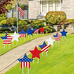 Whaline patriotic star yard signs, 12 pieces, 24 stakes