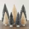 Factory Direct Craft glittered silver and white bottle brush trees, set of 7, 4.5 to 6 in