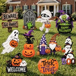 Halloween yard stakes, 10 pieces, ghosts, pumpkins, mummy and black cat