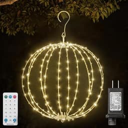 Connectable 12 in LED Christmas light ball, foldable metal sphere