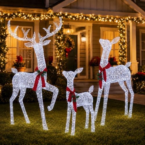 FOOWIN 3D lighted reindeer family, 3 pieces, 210 LEDs, 4.83 ft