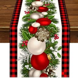 Nepnuser black and red buffalo check table runner, 13 x 72 in