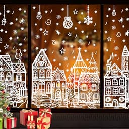 DIYDEC Christmas window stickers, 15.7 x 27.5 in, white house scene