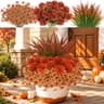 Artificial fall flowers, 14 bundles, mums with grass and violet