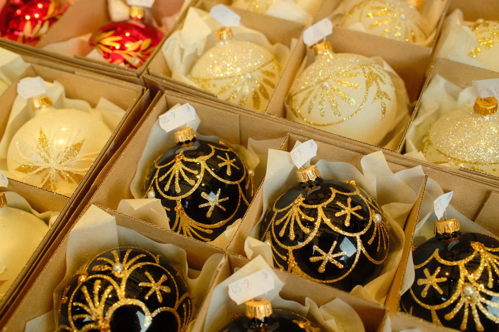 Glass christmas ornaments packed side by side
