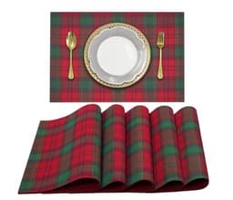 COTTON CRAFT Christmas plaid placemats, 6 pack, 13 x 19 in