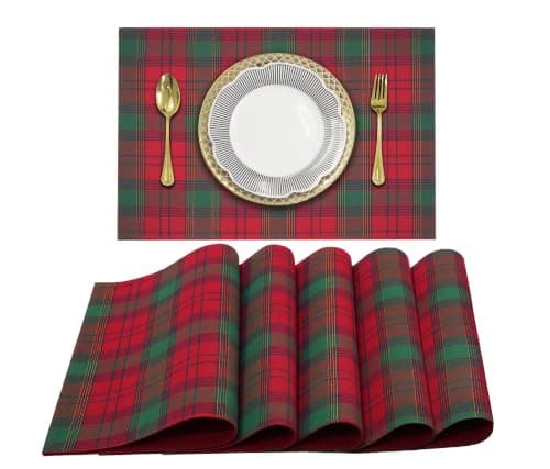 COTTON CRAFT Christmas plaid placemats, 6 pack, 13 x 19 in
