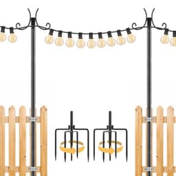 Fijxzct string light poles, 2 pack, 10 ft, 4-prong ground stake