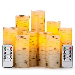 Enpornk birch bark flameless candles, set of 9, real wax, remote, timer