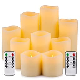 RY King large flameless real wax candles, set of 9, 3 in diameter, remote timer