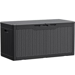 Devoko deck box, 100 gallon, waterproof resin, lockable, published inside dimensions