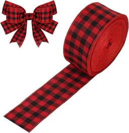 GWHOLE wired ribbon, 2.5 in x 25 yards, red and black plaid