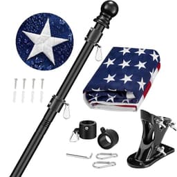Flag pole kit, 6 ft black metal, with 3 x 5 ft US flag