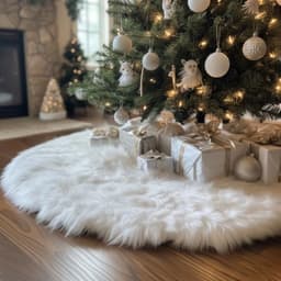 AISENO white faux fur tree skirt, 48 in