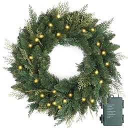 HomeKaren battery pre-lit wreath, 24 in, 150 tips, 50 LED